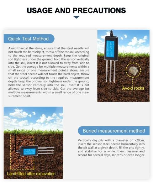 Soil Temperature Moisture PH Electrical Conductivity Sensors 5-30VDC Power Supply