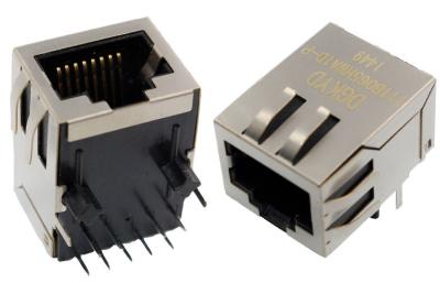 Single port POE RJ45 Female Jack , Vertical rj45 pcb socket with EMI fingers