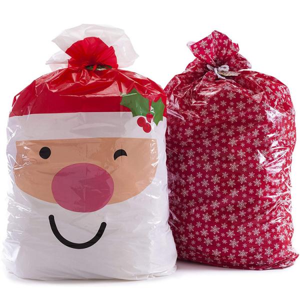 Sacos plásticos amigáveis do presente do Natal de Eco grandes com a cópia branca do floco de neve