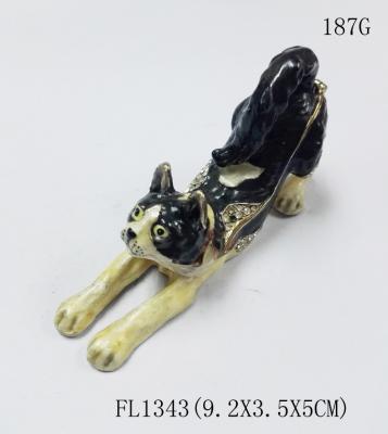 Cat trinket jewelry box metal cat figure bejeweled box cat enamel trinket box