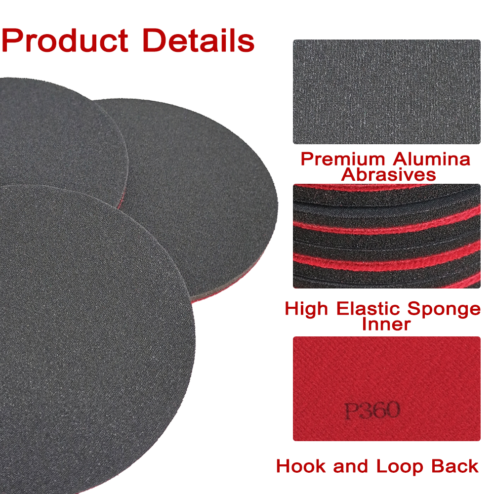 Hook and Loop Round Sponge Sanding Disc Wet Dry Flexible Sponge Sandpaper for Car Paint Wood Plastic Metal Polishing