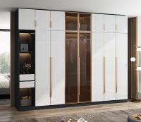 Cabinet en verre blanc de garde-robe de chambre à coucher de cartel de porte avec le glissement fermant doux