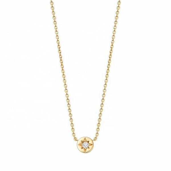 Gold Plated 925 Sterling Silver Starburst Diamond Disc Pendant Necklace for Daily Wear
