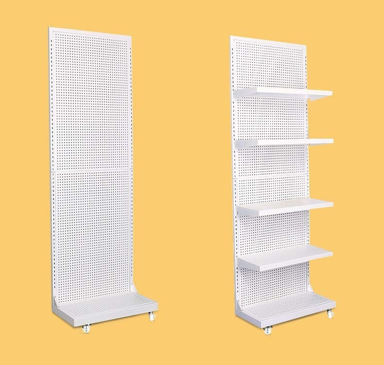Eco-friendly Metal Pegboard Display Rack with End Cap Hole Mesh Panel and Baskets