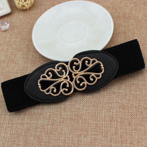 For Women Floral Gold Buckle Wide Cinch Belts Vintage Elastic Waist Belt