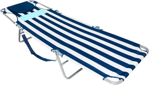 Folding Outdoor Chaise Lounge Chair, 5-Position Adjustable Beach, Sunbathing, Patio, Pool, Lawn, Lay Flat Portable