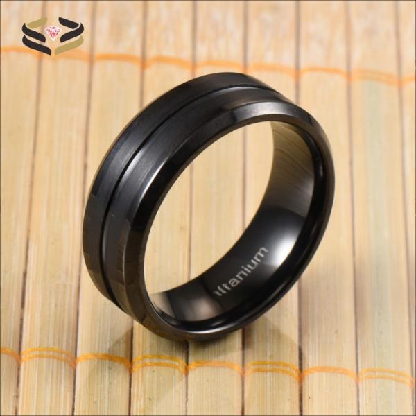 Anillos de titanio para boda con una sola ranura, acabado negro mate, 8 mm para hombre