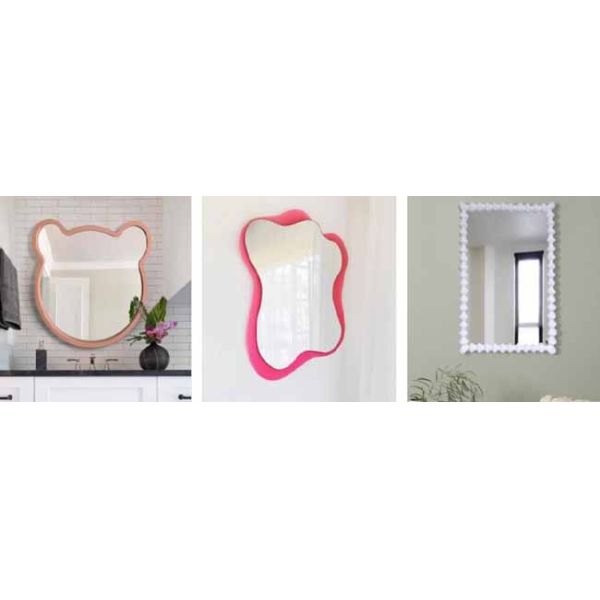 Customized PU Frame Decorative Wall Mirror Art Deco Style Glass Irregular Mirror for Living Room Bedroom Decorative Mirror