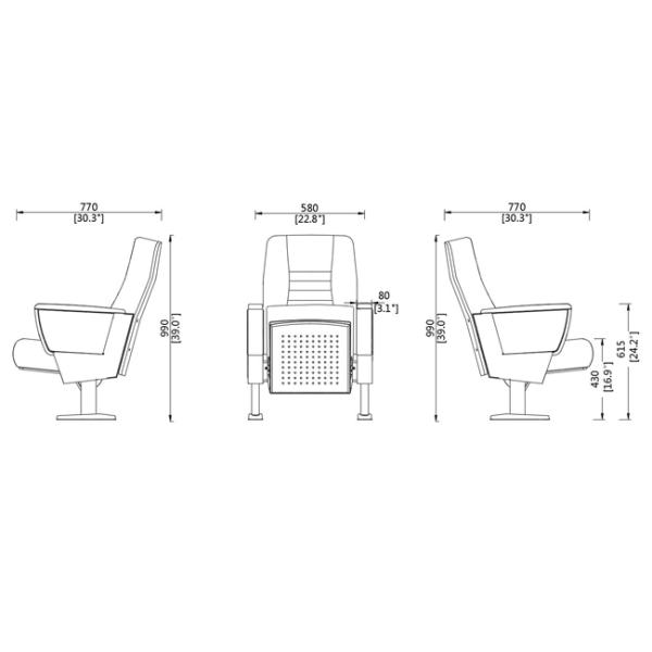 Посадочные места театра церков аудитории элегантного стиля 580мм с хигх-денситы пеной