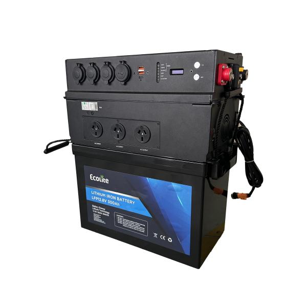 Ecolite 12.8V 300Ah 3840Wh portable power Lithium Battery integrate 1200W inverter