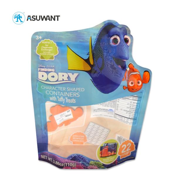 Resealable PE Glossy Shaped Small Stand Up Pouch Pet Food Bags For Fish