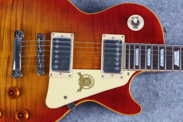 Custom 50th Anniversary LP Reissue electric guitar,Aged Vintage Cherry Sunburst tiger flame musical guitar free shipping