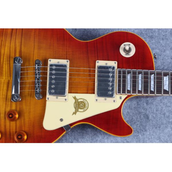 Custom 50th Anniversary LP Reissue electric guitar,Aged Vintage Cherry Sunburst tiger flame musical guitar free shipping