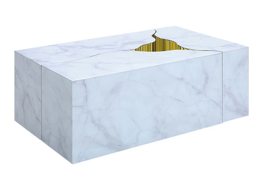 White Marble Glass Coffee Table With Gold Mirror And 119.4X70X44.5CM For Living Room
