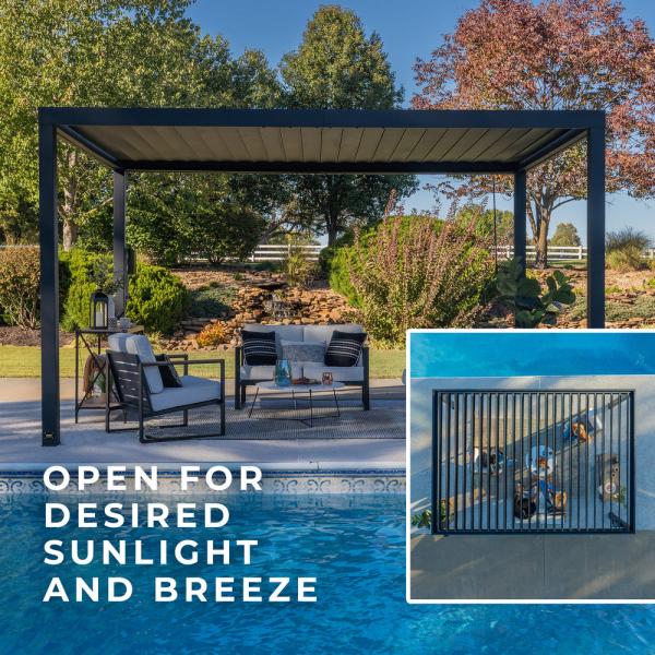 Adjustable Rainproof Roof Steel Pergola for Heavy Duty Outdoor Living Area Space