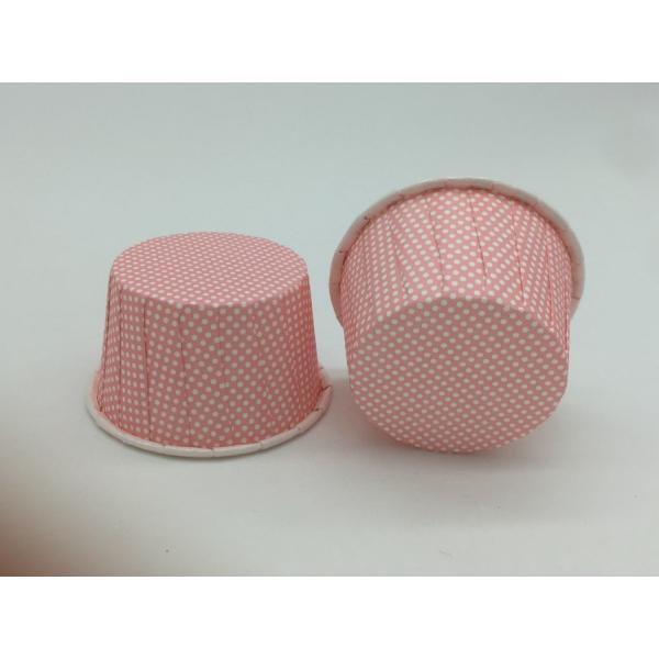 Pink Wedding Polka Dot Baking Cups 110gsm PET Coated Film For Souffle Cupcake Cases