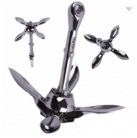 1.5lb 8inch Marine Hardware Folding Grapnel Anchor Silver Claw