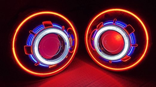 7 inch LED Headlight/HID starry headlights with Devil Demon eye and led Angel halo for JEEP JK