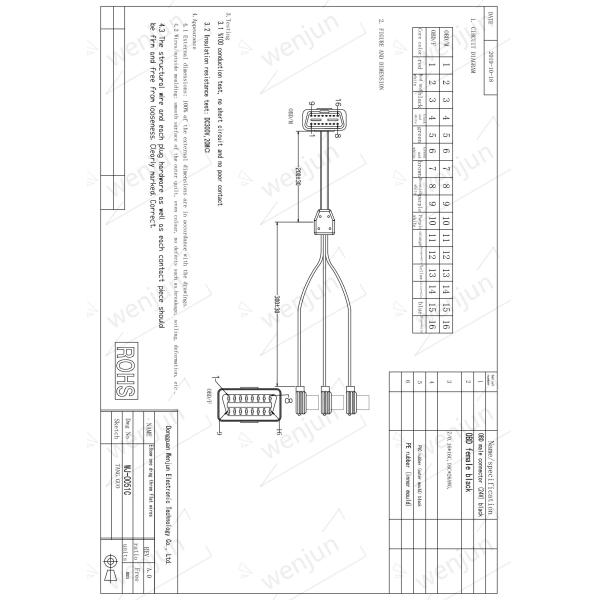 Mâle plat de la borne 1 d'OBD2 Y Cable16 à la femelle 3 pour le diagnostic de voiture