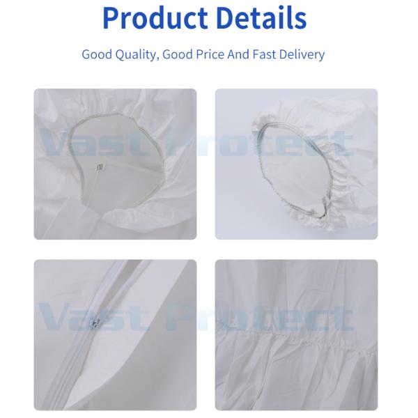 Белый одноразовый одежда с капюшоном для водонепроницаемости