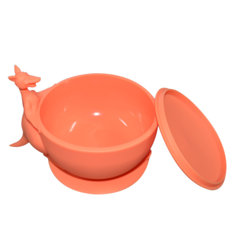 Portable Baby Silicone Suction Bowl with Silicone Lid Kangaroo Shape Spill Proof Toddler Feeding Dish  Baby Gift Set