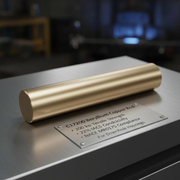 C17200 Beryllium Copper Rod with 200 ksi Tensile Strength, 22% IACS Conductivity, and NACE MR0175 Compliance for Downhole Housings