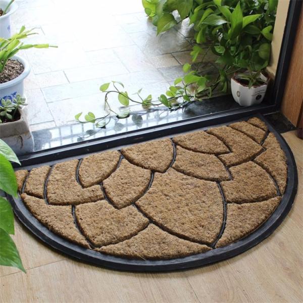 Thickness 25mm Coir Outdoor Mats Semi Circle Rubber Mold Puzzle Style