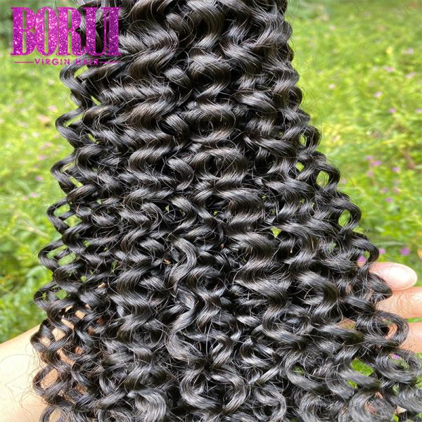 10A Grade Kinky Jerry Curl Human Hair , Peruvian Curly Hair With Closure