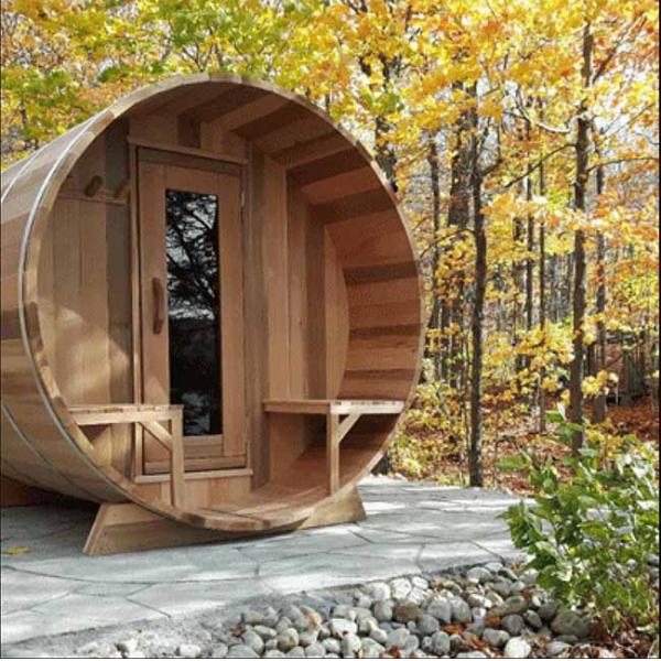 Smartmak 6 Person Round Red Cedar Wood Barrel Sauna Outdoor With Porch