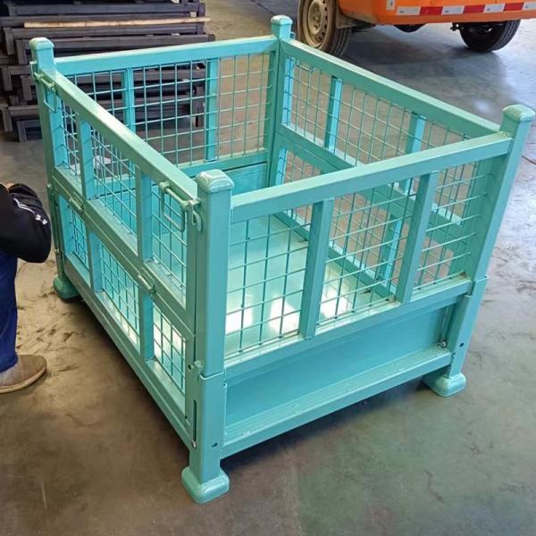 Steel Constructed Stackable Pallet Boxes Folding Design For Warehouse Organization