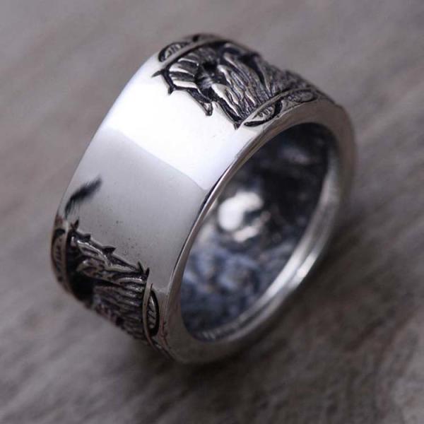Mens 925 Sterling Silver Band Ring Antique Engraving Silver Ring (054020)