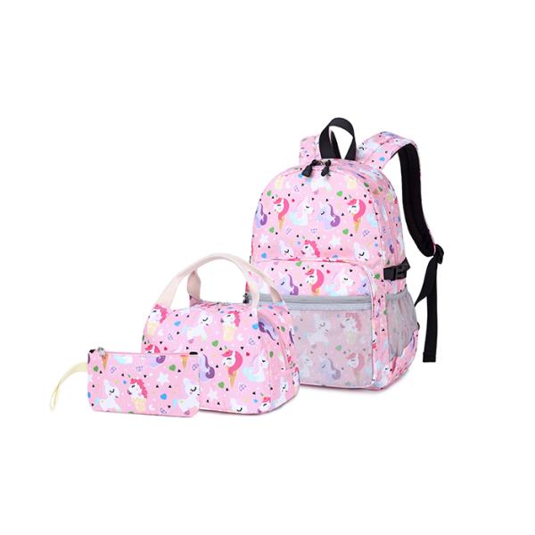 Pink Unicorn 3pcs Lightweight School Backpack Girls Backpack for Kids Schoolbag