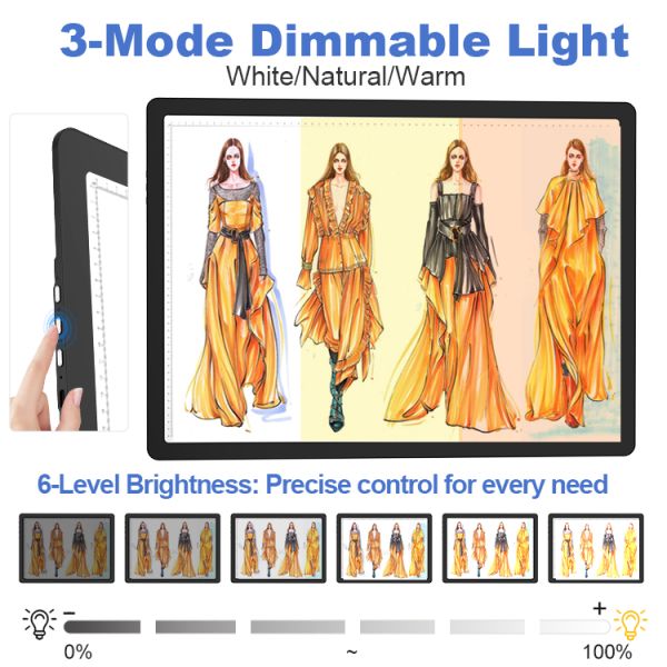640x466x12mm LED Drawing Board Light Pad with 6 Color Temperatures Memory Function and Plastic Material CE FCC Certified