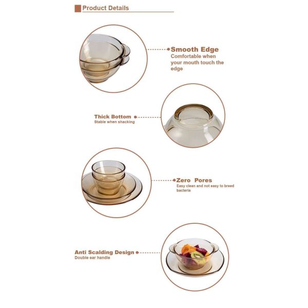 IKOO Amber Color High Borosilicate Glass Casserole with 1400ml-3000ml Capacity and -40℃ to 560℃ Temperature Range