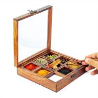 Boîte de rangement carré à plusieurs compartiments en bois de 8 pouces Container de pot pour épices/sucre/thé/fruits secs