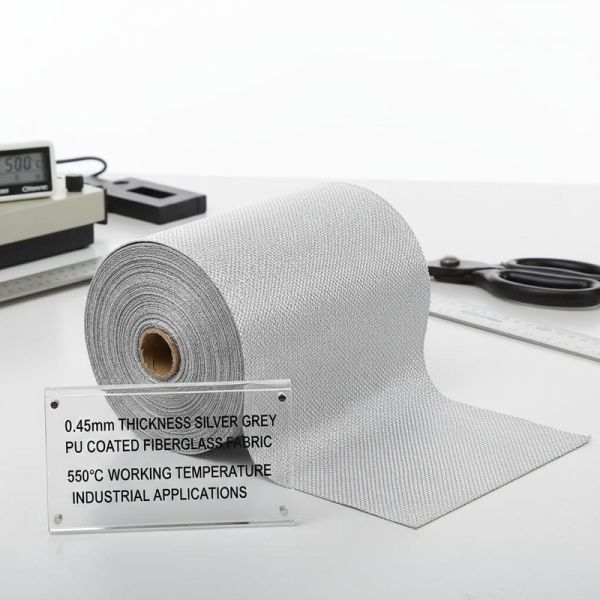 0.45mm Thickness Silver Grey PU Coated Fiberglass Fabric with 550℃ Working Temperature for Industrial Applications