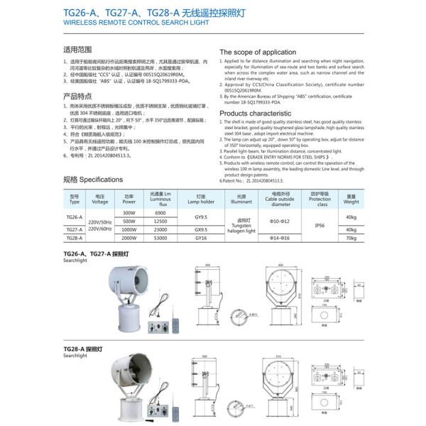 Wireless Remote Control TG26-A TH27-A TG28-A Commercial Marine Searchlights