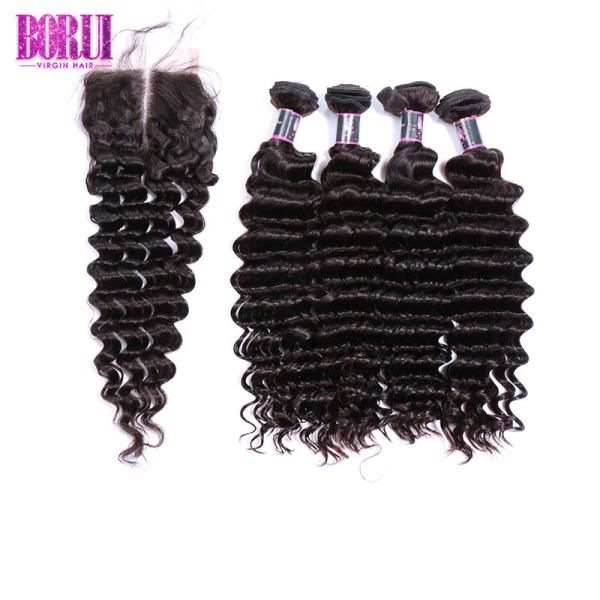Deep Wave Indian Human Hair Extensions Cuticle Aligned With Lace Extension
