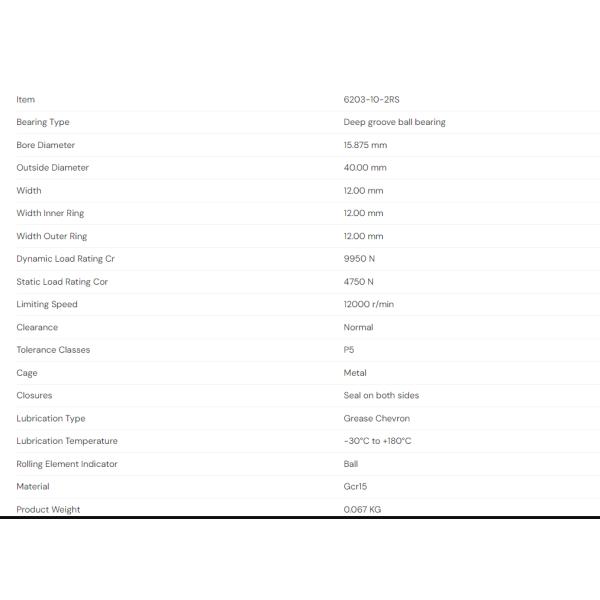 Deep Groove Ball Bearing 6203-10 2RS,Single Row Deep Groove Ball Bearing 6203-10 2RS,China Ball Bearing 6203-10 2RS