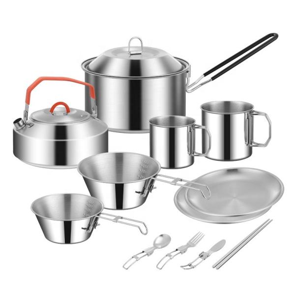 Hot Sale 304 Stainless Steel Outdoor Camping Cookware Mess Kit Portable Picnic Pot Pan Camping Cooking Set