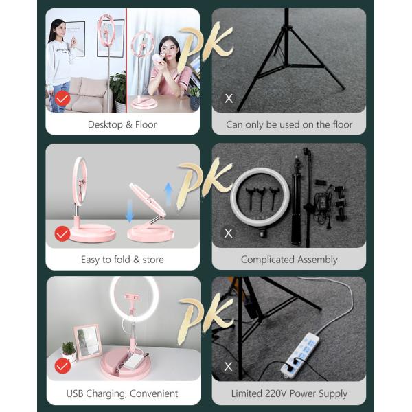 10 Grade 4 Colors 10 Inch 12in Foldable Selfie Ring Light With Phone Holder