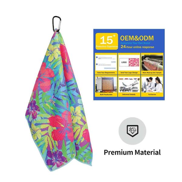 High Quality Sports Sublimation Print Portable Microfiber Waffle Golf Towel
