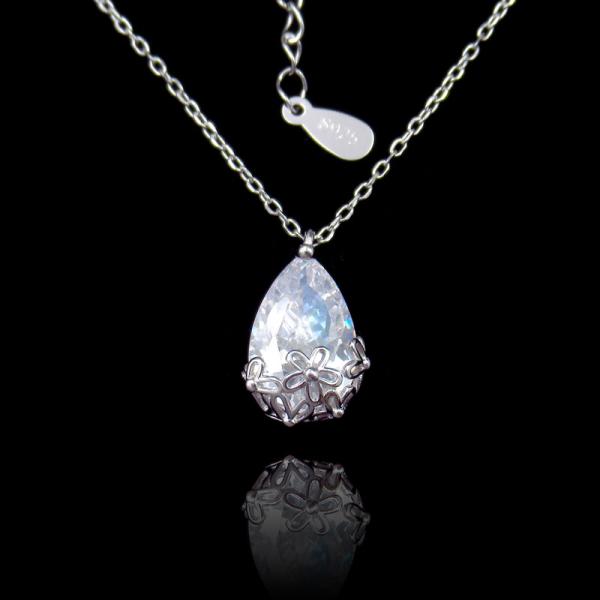 Sterling 925 Water Drop Zircon Silver Cubic Zirconia Necklace