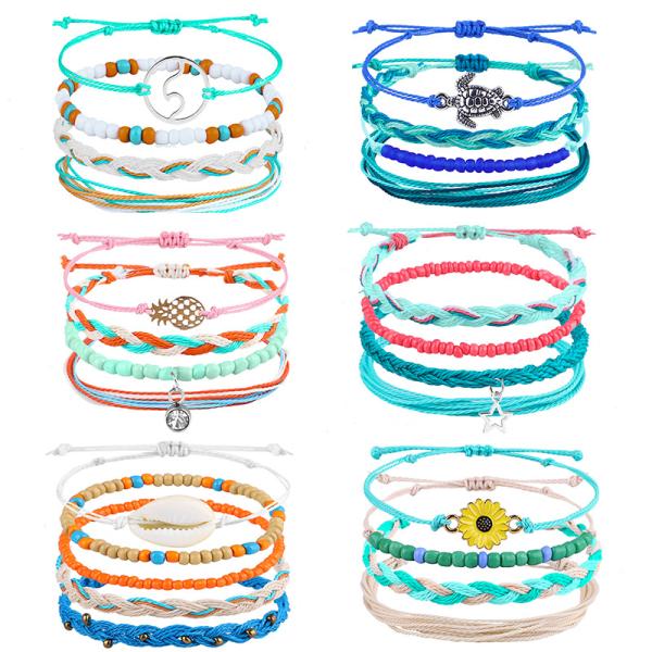 Colorful 16 8CM Wax Thread Braided Rice Bead Bracelet for Women Handcrafted Design