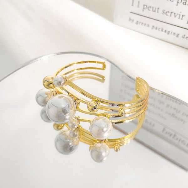 New Fashion Trendy Niche Design Exaggerated Multi-layer Metal Pearl Open Bracelet