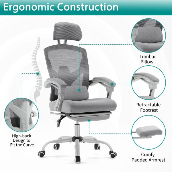 ALINUNU Back Mesh Office Chair with Footrest 34.39 Pounds and Reclining Function