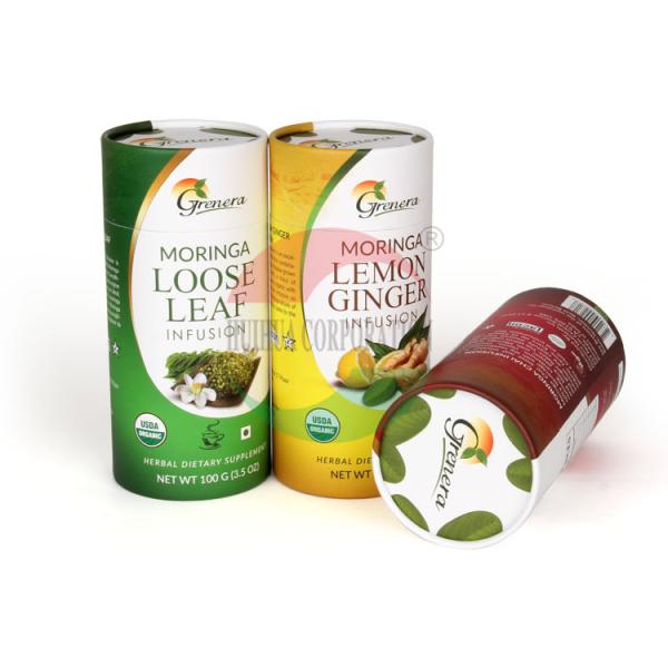 Latas de empacotamento do chá do tubo redondo vermelho do papel da caixa de Pantone personalizadas