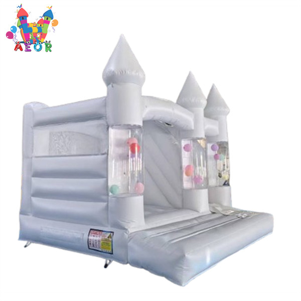 White Bounce House Pastel Jumping Wedding Bounce Castle With Balloon