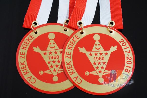 Printing Full Color Epoxy Carnival Metal Award Medals With Red / White Strip Ribbon
