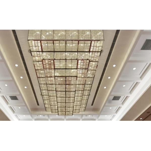 Modern Large Flush Mount Rectangle K9 Crystal Chandelier Lobby Pendant Light Banquet Hall Chandeliers